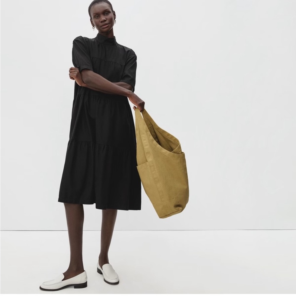Everlane Black Cotton Tiered Mock Neck Dress Medium